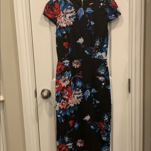 Betsy Johnson floral fitted midi